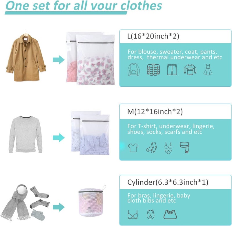 GOGOODA Laundry Mesh Wash Bags for Delicates (5 Set-2L, 2M, 1 Cylinder) - Image 4